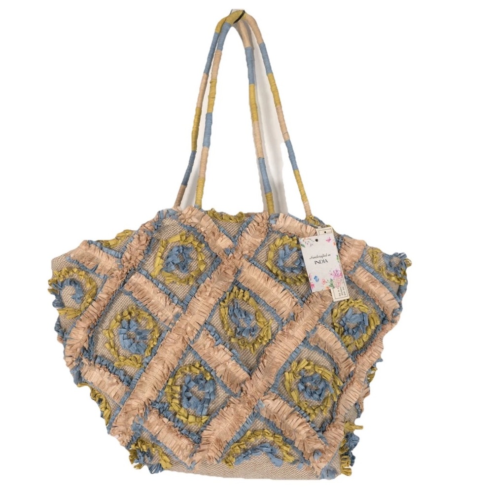 NWT Handcrafted Artisan Village Cotton Jute Floral Shoulder Bag Tote INDIA MADE‎